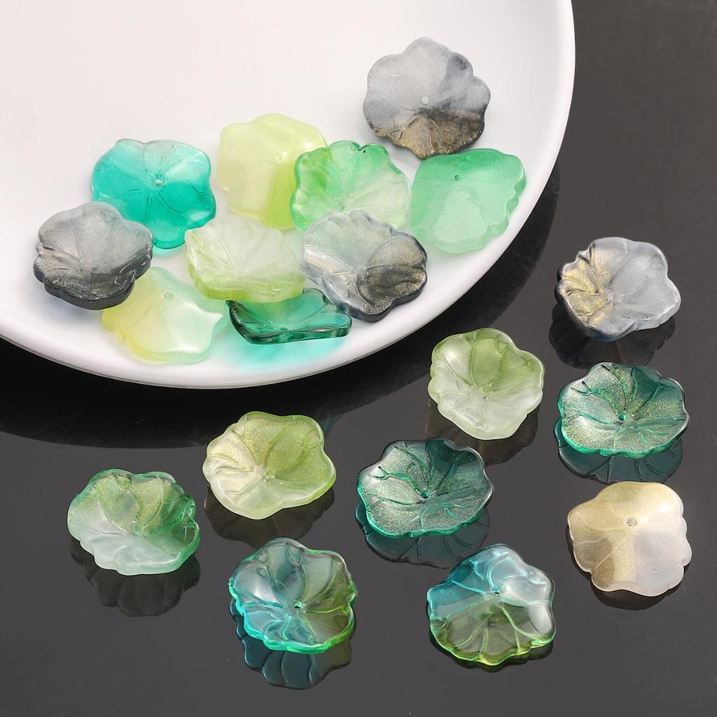 5pcs [22x25mm] Three-dimensional Lotus Leaf Beads Transparent Half-Color Lotus Leaf  Glass Accessories DIY Handmade