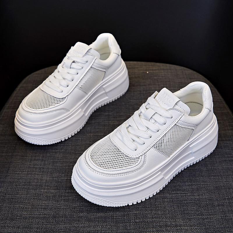 Leather women's board shoes flat single shoes casual sports shoes ins style muffin heightening shoes casual versatile