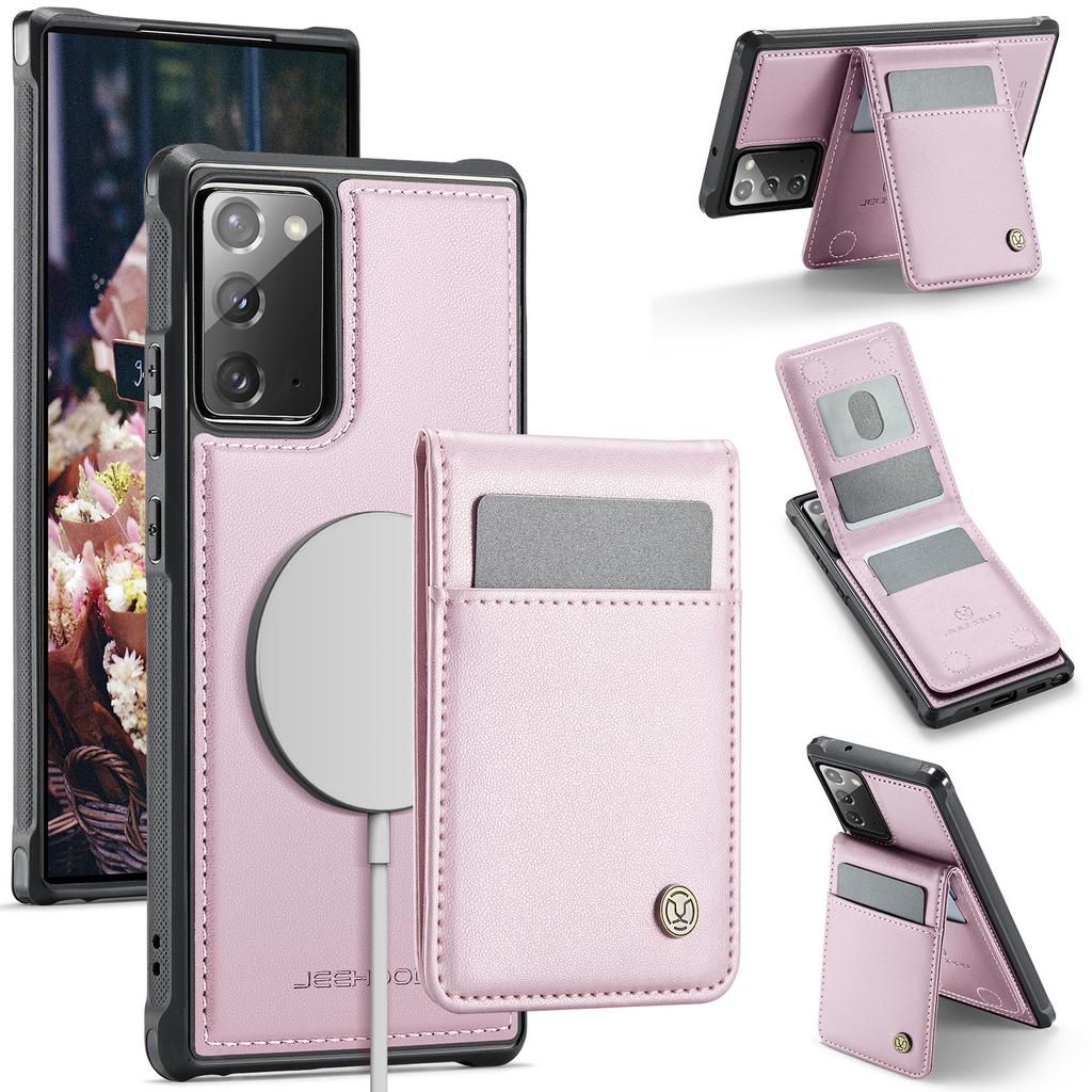 For Samsung Galaxy Note20 Leather Back Cover Compatible with MagSafe JEEHOOD J06 Phone Case with Card Bag RFID Blocking