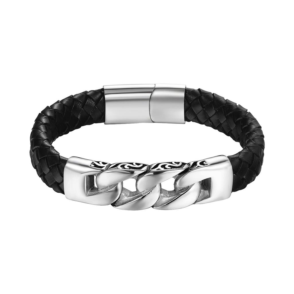 Genuine Leather Bracelet Infinity Shape Stainless Steel Jewelry for Men Special Pattern Gift Accessories Popular Design