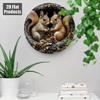 2D Flat Squirrel Aluminum Wall Art Sign, 8x8 Inch Round Rustic Autumn Decor with Pine Cones and Leaves
