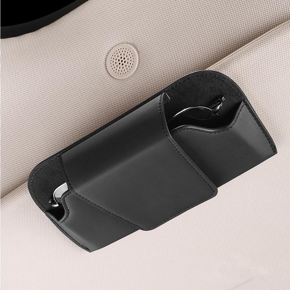 Car Glasses Holder Case Leather Auto Sun Visor Sunglasses Clip Glasses Hanger Card Ticket Holder Multi-Function Car Interior Storage