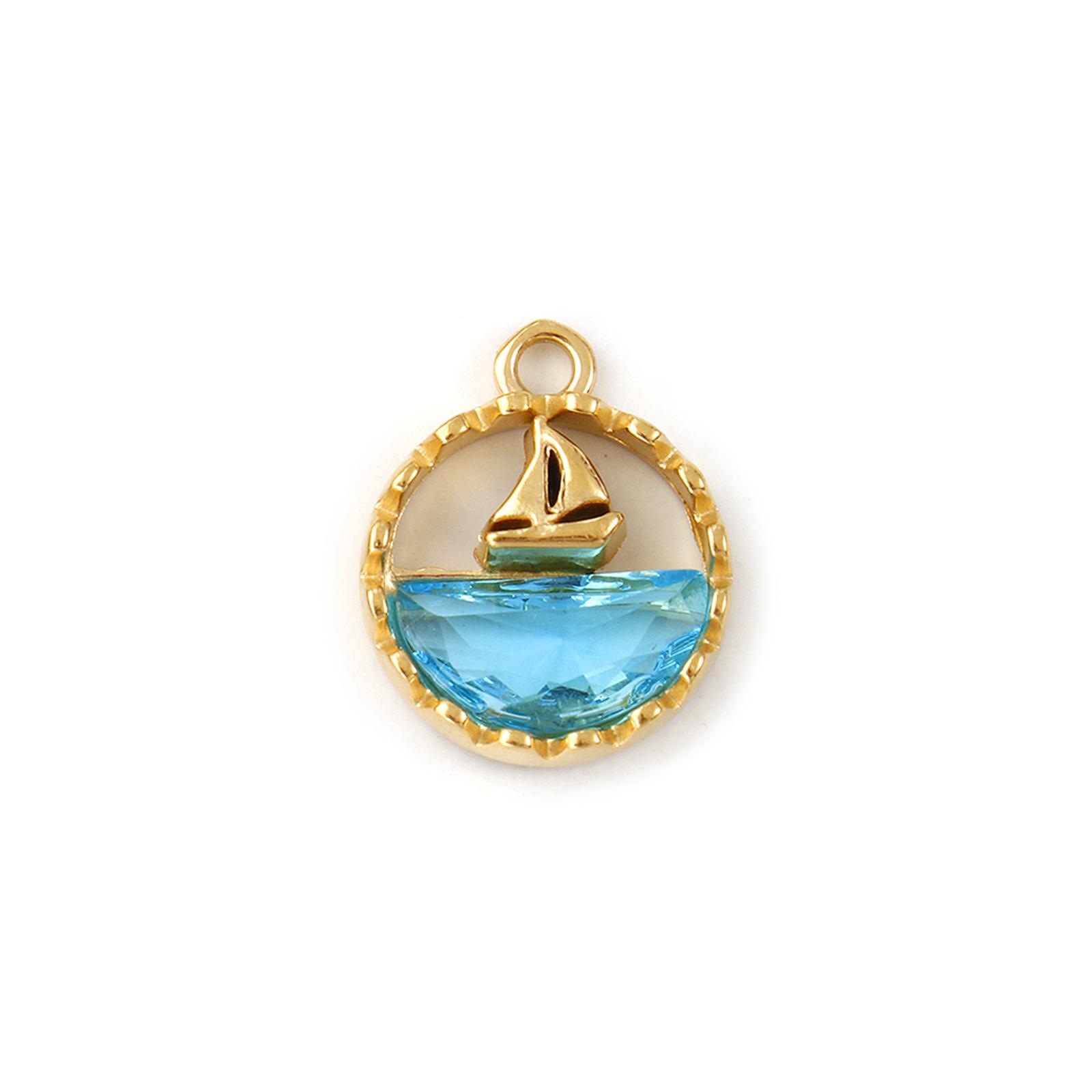 

1 PC 304 Stainless Steel Glass Ocean Charms 18K Gold Plated Blue Sailboat Sea Star Pendant DIY For Jewelry Making 18mm x 14.5mm