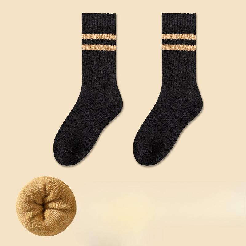 Women's Autumn and Winter New Velvet and Thick Warm Striped Moon Tube Wool Socks