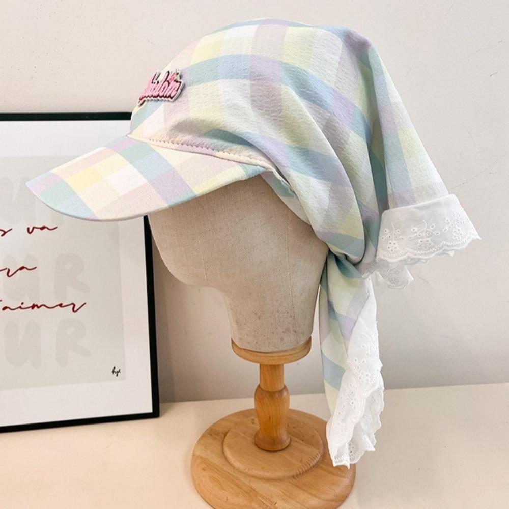 Embroidery Plaid Baseball Cap Cotton Letter Headscarf Hat Vintage Strappy Bandana Hat  Beach