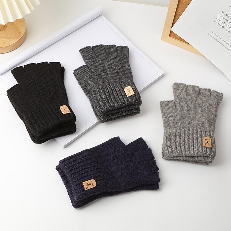 Knitted Thick Thermal Half Finger Gloves Women Men Winter Outdoor Driving Fingerless Glove Touchscreen Mittens