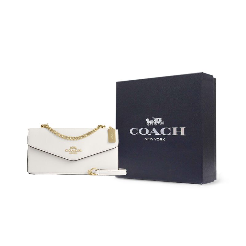 Coach Klare 26 Brand Micro Logo Chain Shoulder Strap Leather Envelope Bag Women Shoulder Bag Chalk-White CBI98-IMCHK