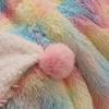 NOAHAS Colorful Plush Hairy Thick Large Blanket Bedding Sofa Cover Furry Fuzzy Throw Blanket with Pom Poms For Decorative Sofa