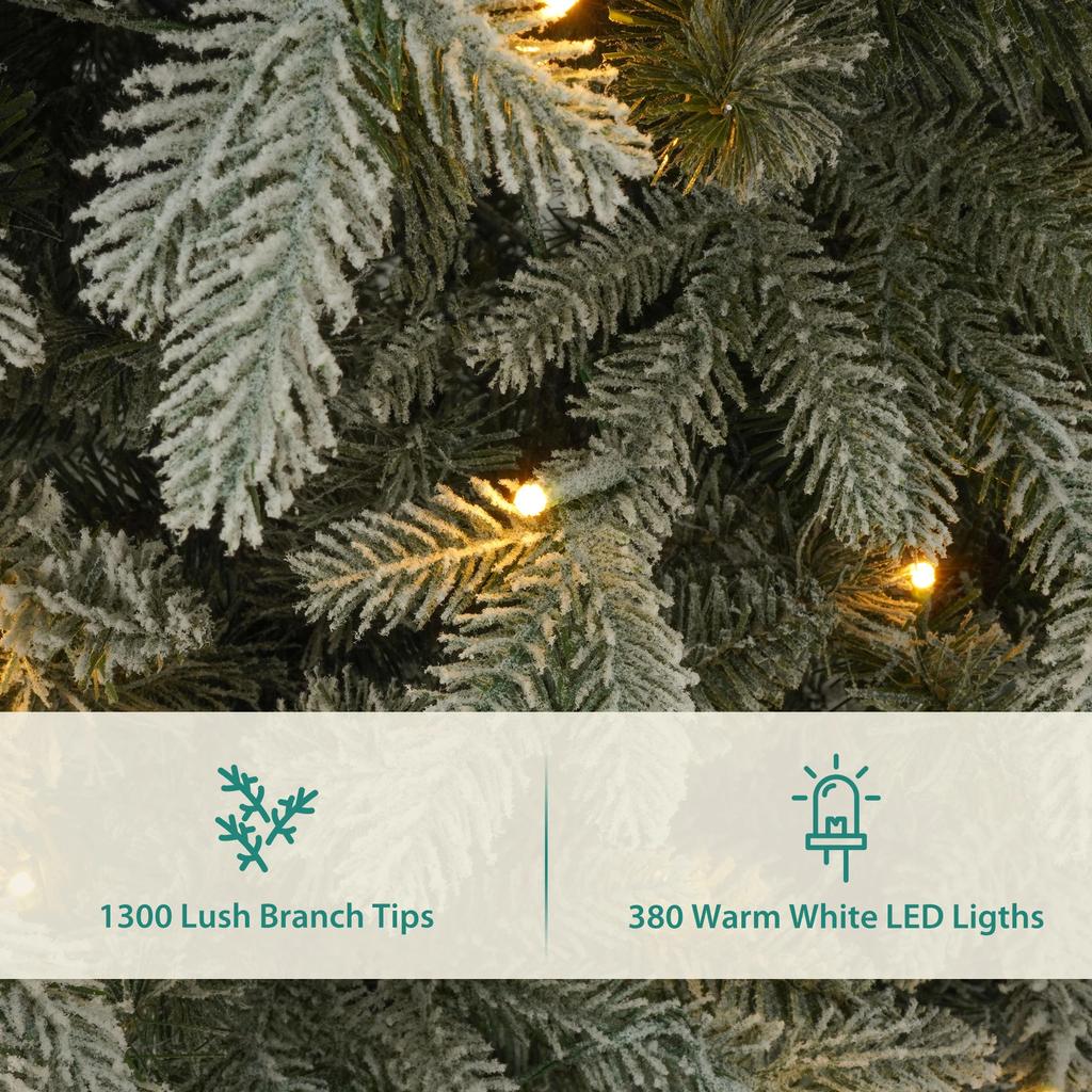 7ft Indoor Xmas Full Tree With Wreath, Artificial Xmas Tree Christmas Tree With 380 LED Lights And 1300 Tips, Indoor Xmas Tree