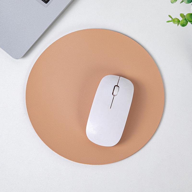 Round Leather Mouse Pad - Solid Color, Small Computer Desk Mat for Fresh Girls