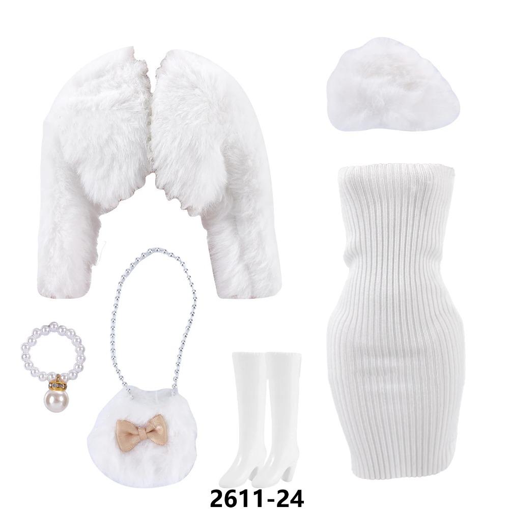 30cm Doll Clothes Fashion Luxury Fur Collar Waist Leather Trench Coat Jacket Pants Skirt Set For 1/6 Supermodel Doll Accessories