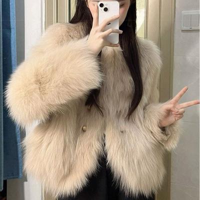 Imitation Fox Fur Jacket Women's Clothing Autumn and Winter Small Man with Cotton Thickened Short Imitation Fur Fur Top