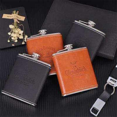 Bpa Free 7oz PU Leather Wrapping Whisky Bottle Flagon 18/8 Stainless Steel Hip Flask Pocket Alcohol Bottle