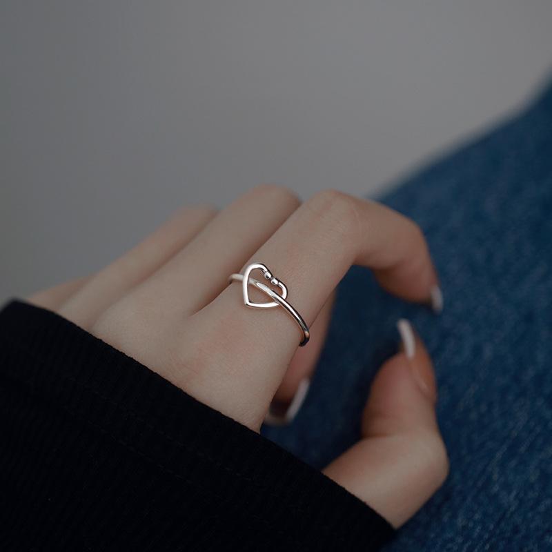 Niche Design Love Open Ring Women'S Small Fashion Temperament Trendy Creative Heart-Shaped Index Finger Ring