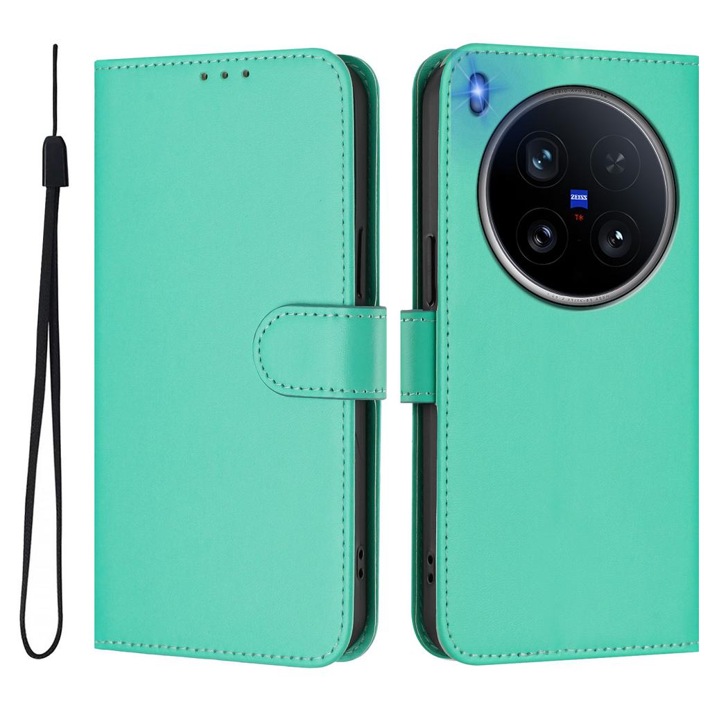 For Vivo X200 Ultra 5G Case Solid Color Wallet Leather Phone Cover with Strap