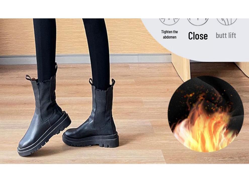 Women's High-Waist Slimming Leggings with Velvet, Button Detailing - 2024 Autumn/Winter Style