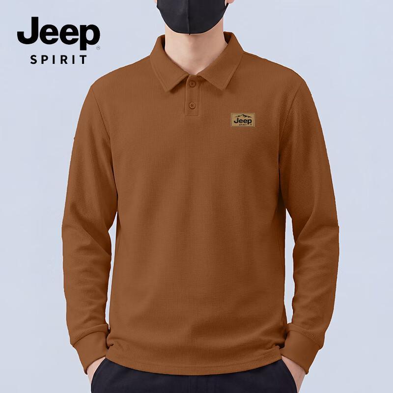 JEEP SPIRIT Men's Waffle Long Sleeve Polo Shirt