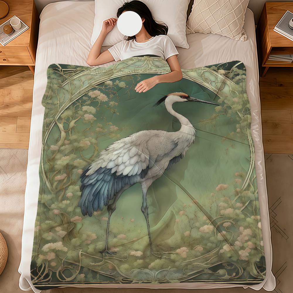 Vintage art animals fox crane flowers soft warm plush blanket dormitory sofa living room pet hogar bedroom gift nap home Flannel
