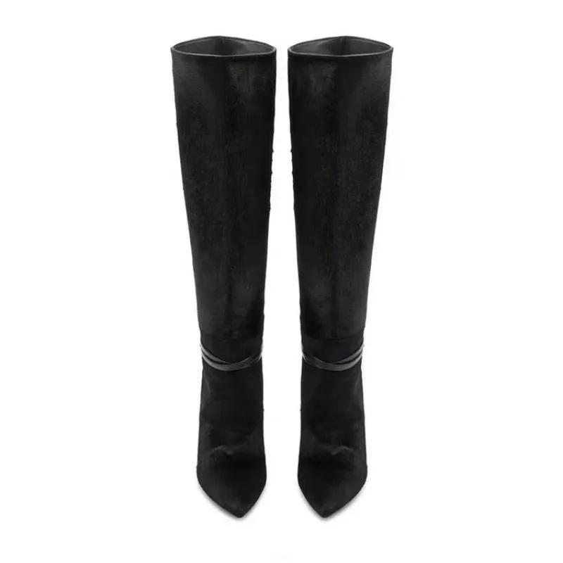 Módní Dámské Sexy Kovová Spona Dekorace Kotníkové Boty Podzim Zima Nové Zlatý Vysoký Podpatek Špičaté Přezka Pásku Módní Dlouhé Boty Velikost 34-43