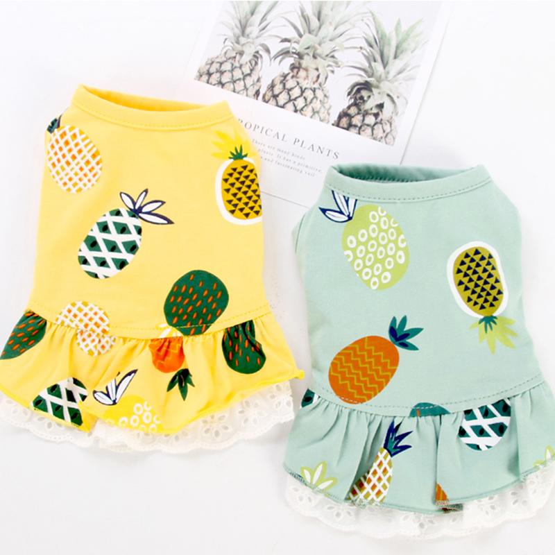 Summer Cotton Cat Dress Skirt Cute Pineapple Cherry Print Pet Clothes Dresses for Cats Sphynx Dog kedi elbisesi ropa para gatos