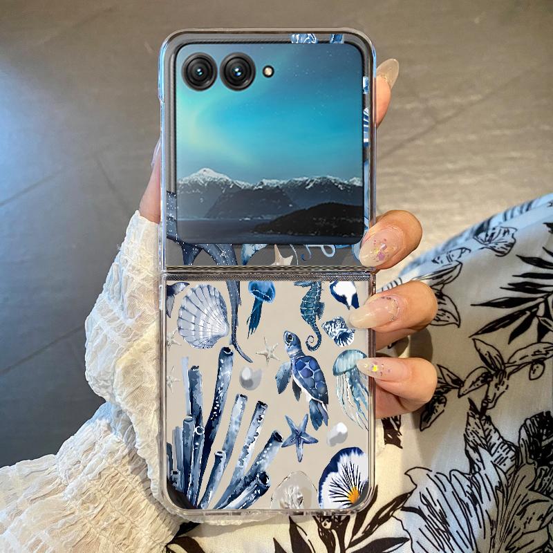 Cute Whale Pattern Transparent Case For Motorola Razr 60 50 40 Ultra Razr60 Razr50 Razr40 Shockproof Folding Hard PC Phone Cover