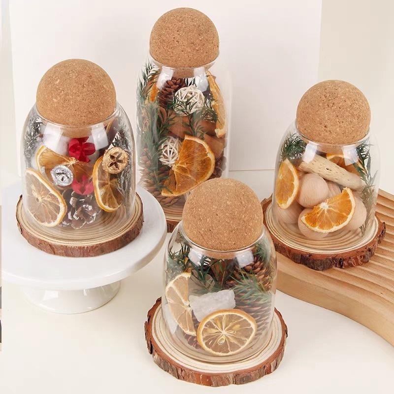 1pc Storage Container, Round Sealed Jar Glass Storage Jar With Sustainable Cork Lid, For Coffee,Tea,Spices ,Kitchen Organizers