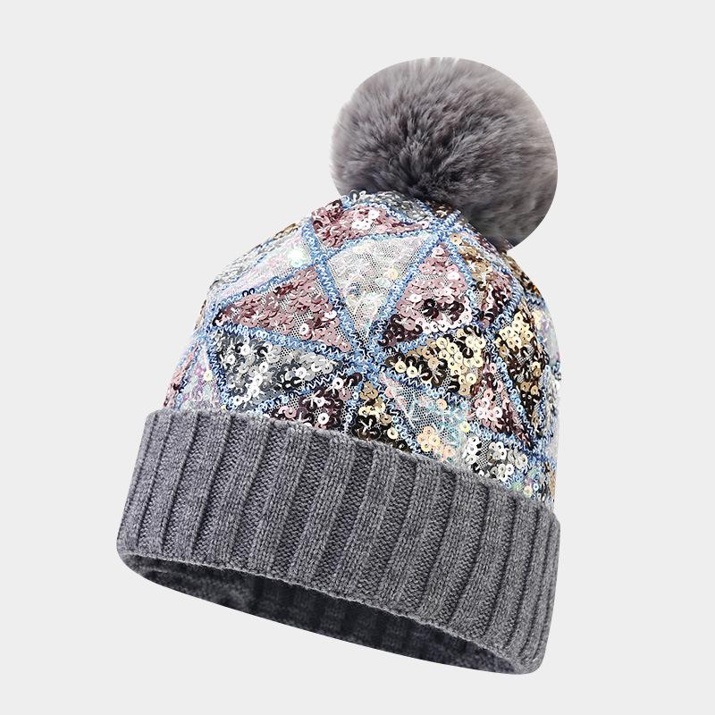 Women S Sequined Knit Hat Autumn Winter Warm Ear Protection Street Style Casual Hat