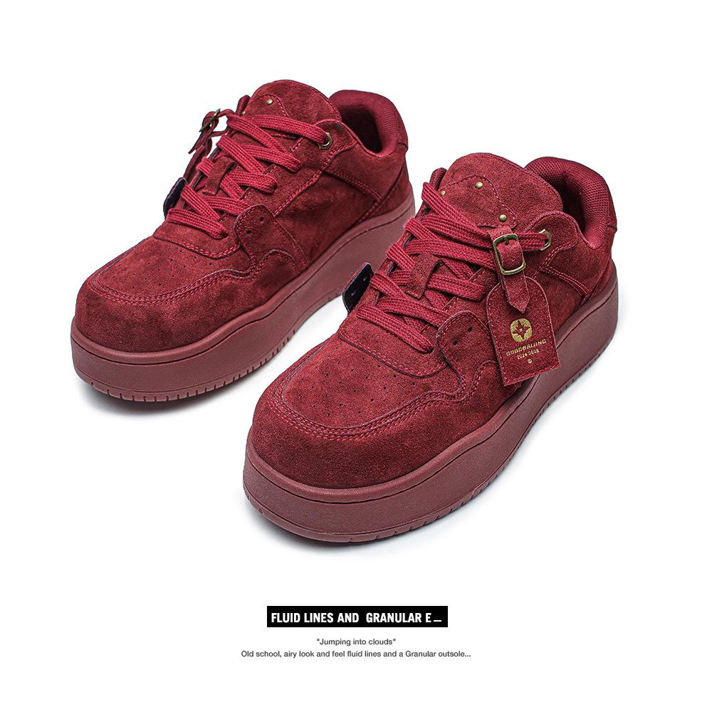 

Новые бордовые платформенные повседневные кеды на шнуровке, женские в студенческом стиле, с круглым носком, мужские универсальные увеличивающие рост парные туфли 41 бордовый