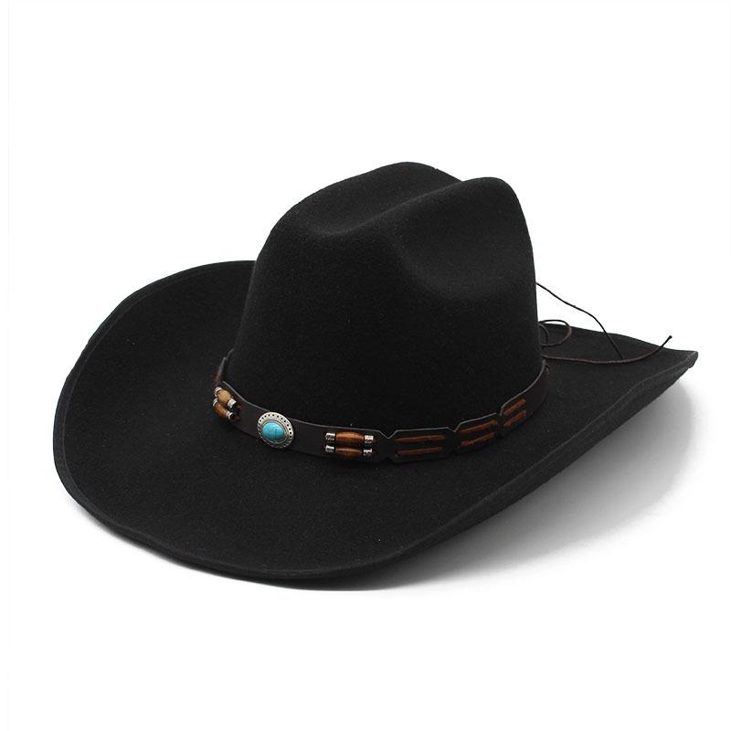 

Wool Hat Western Cowboy Top Hat Men S And Women S Couple Hat Big Brim Crimped Felt Hat M（56-59cm） чорний