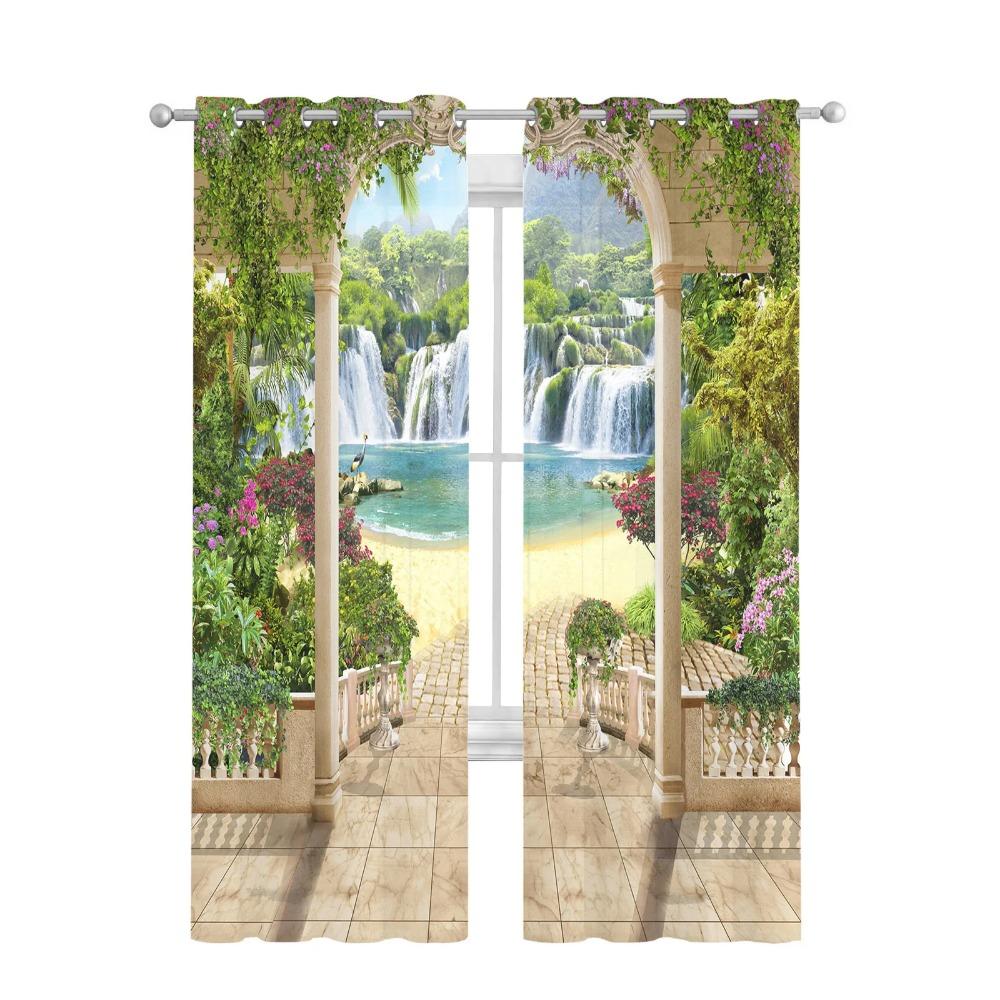 Landscape Garden Scenery Tulle Sheer Curtains for Living Room Decoration Window Curtain for Bedroom Kitchen Voile Organza Drapes