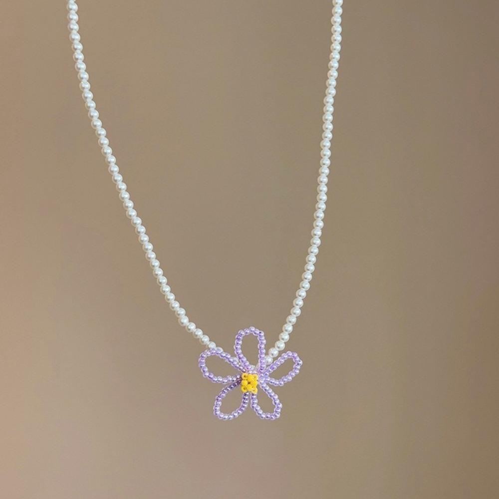 Bijuterii Colier cu Flori Mărgele Lucrate Manual Choker Colier Vintage cu Perle de Imitație Fete