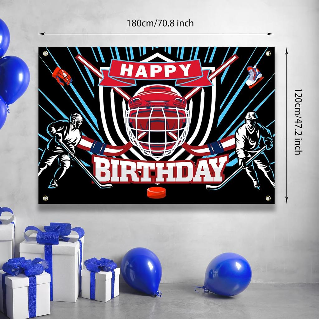 Ice Hockey Happy Birthday Backdrop Banner Ice Hockey Rink Game Sports Theme Background Decor for Player Adult Kids Boys Girls Birthday Party Favors