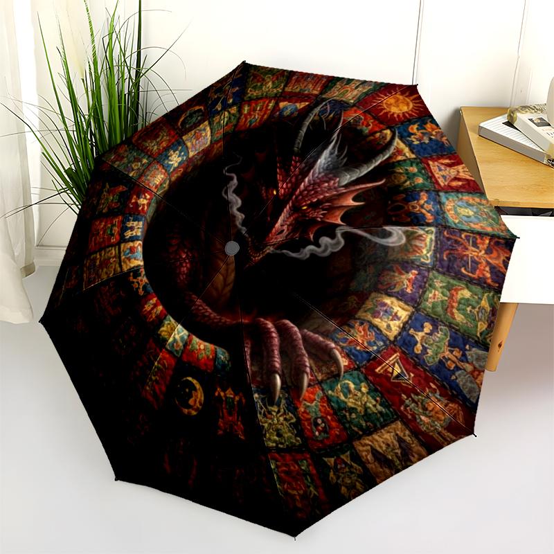 1 ks automatický skládací deštník - kreslený vzor, přenosný a skládací design s 8 žebry, vánoční narozeninové dárky