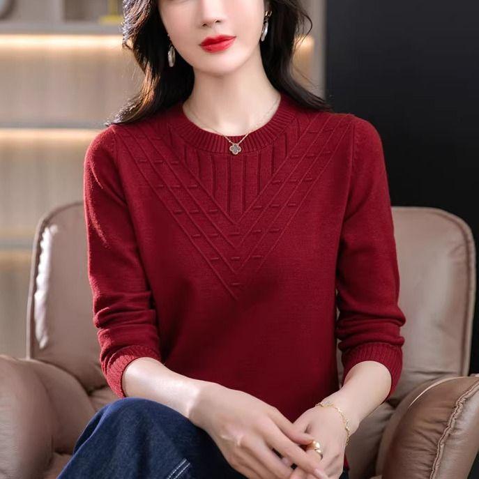 Pulover Tricotat cu Gât Rotund pentru Femei Femei Primăvară și Toamnă Culoare Solidă Larg Subțire Modă Secțiune Subțire Topuri Cămașă de Bază