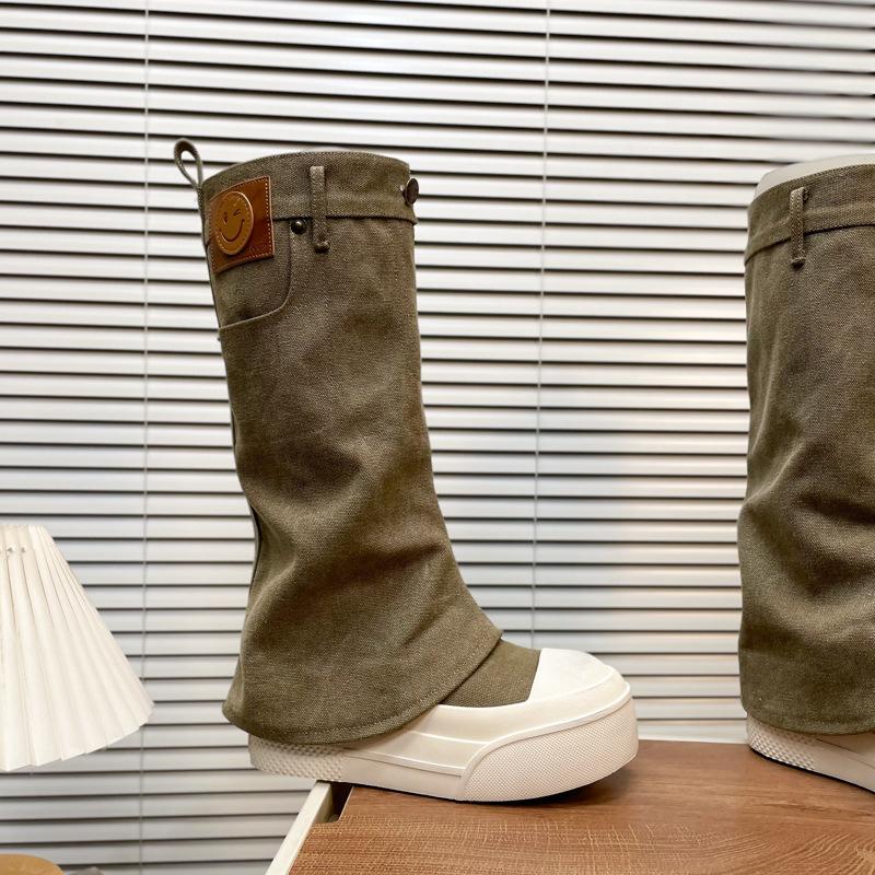 Thick-soled stacking boots, locomotive boots, women's summer and autumn 2025 new trouser boots, western cowboy cloth cover feet, short boots tide