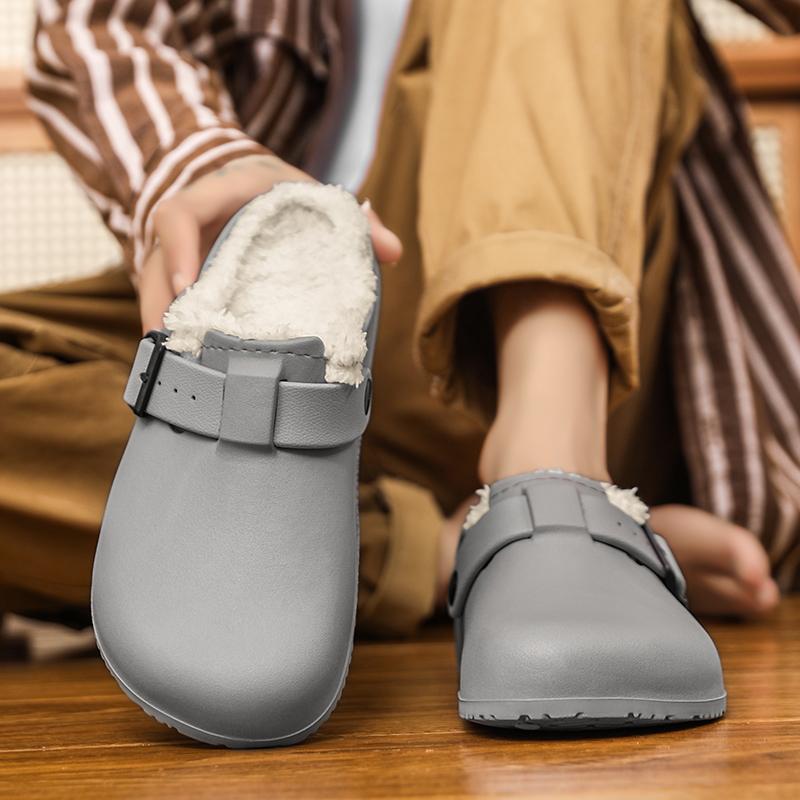 Fashion Winter Men Slippers Keep Warm Men Cotton Shoes with Fur Couple Home Slides Waterproof Flat Casual Shoes Indoor Outdoor Slippers