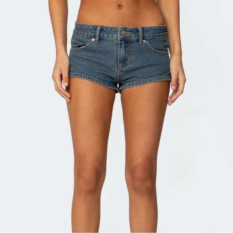 

Edikted American Style Sexy Low Waist Denim Shorts Denim Halter Top Summer Fashion Blue Suit Tide Blue Washed shorts L