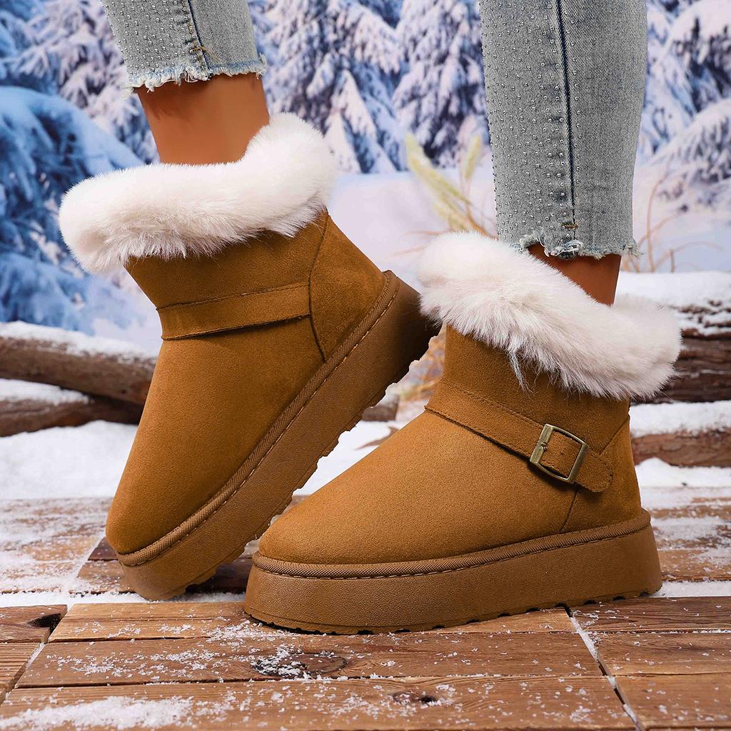 Fashion Women Ankle Boots 2025 New Comfortable Luxury Flat Snow Boots Women Winter Outdoor Thickened Fluff Women Shoes Zapatos De Mujer
