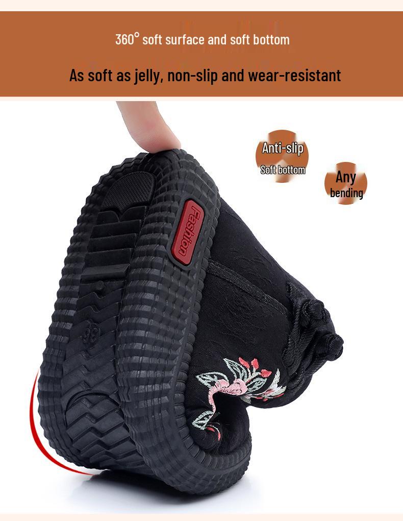 Botines Retro Bordados para Mujer - Zapatos de Mamá de Algodón Felpudo Cálido, Estilo Étnico.
