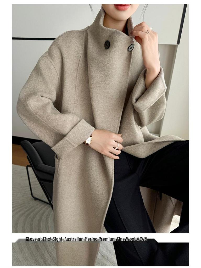 Damen Midilanger 2025 Kaschmirwolle Tweedmantel - Doppelseitig, Überknie, High-End Mode für Herbst/Winter