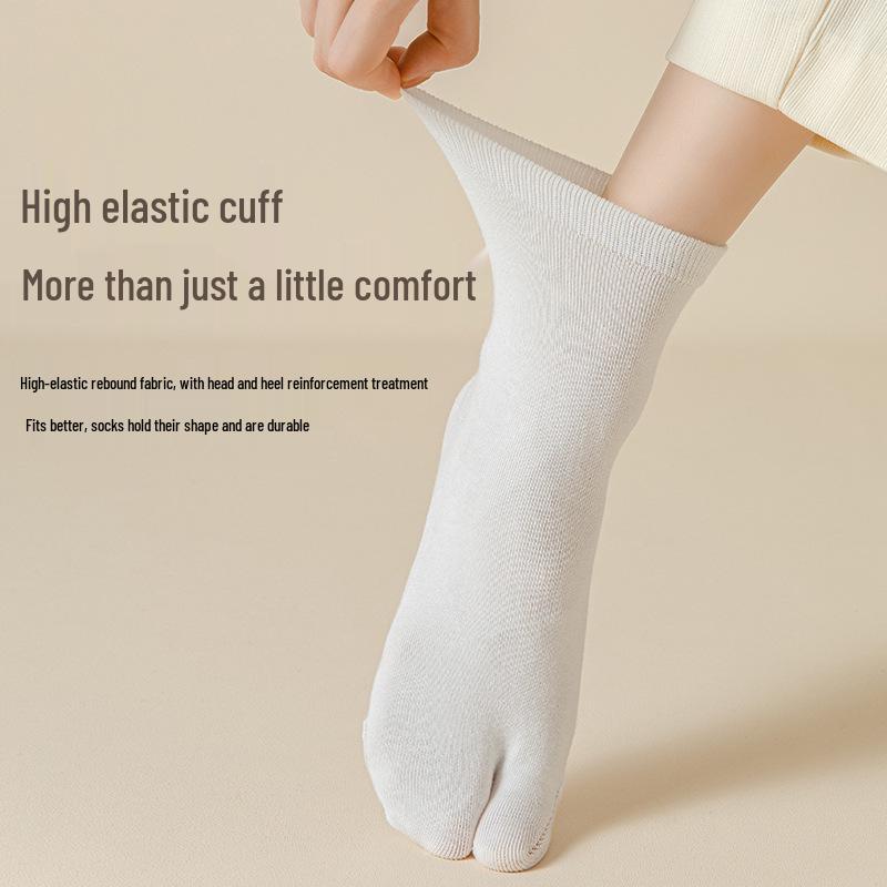 Damskie japońskie bawełniane skarpetki z rozcięciem na palcach – antypoślizgowe skarpetki do połowy łydki na wiosnę i jesień
