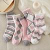Women's Coral Fleece Socks Autumn and Winter Fleece Thickened Medium Tube Socks Home Color Matching Floor Socks Warm Without Hair Loss Sleep Socks