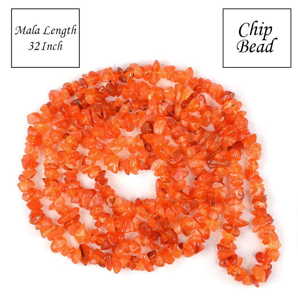 Reiki Crystal Products Certified Carnelian Crystal Chip Mala Necklace for Men & Women, Natural Gemstone Jewellery for Vibrant Style, Confidence &