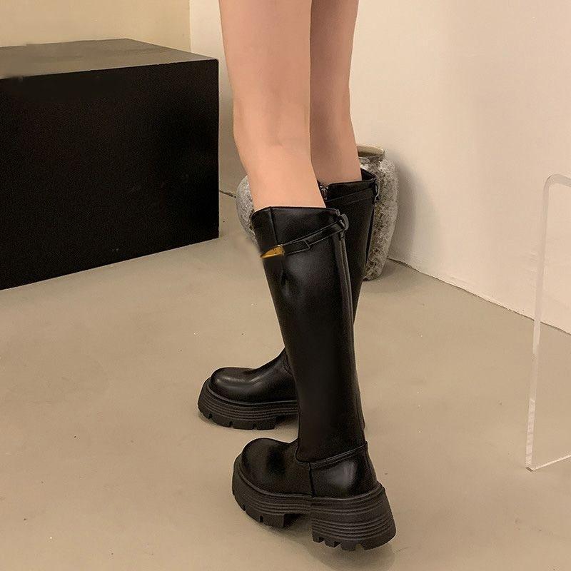 Thin-soled Maillard Knight Boots Foreign Small Versatile Metal Boots Women