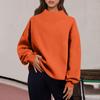 Women's Fashion Solid Color Long Sleeve Loose Slit Half Turtleneck Pullover Sweatshirt Top