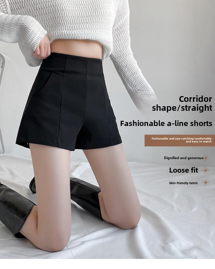 Pantaloni scurți de vară negri cu talie înaltă, cu linie A, pentru femei - ținute casual lejere, slim, cu croi larg