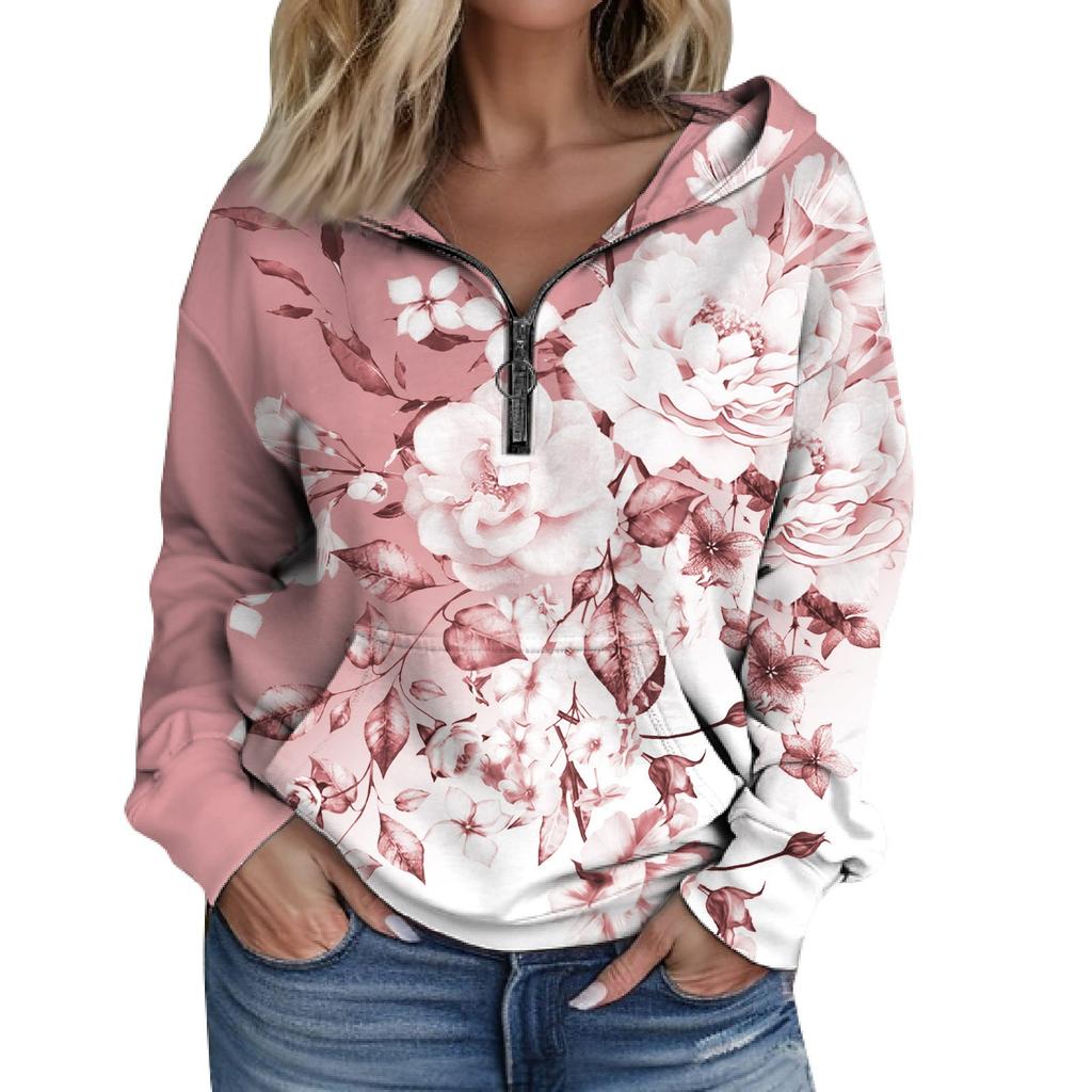 Dámská módní mikina s dlouhým rukávem a kapucí na zip s dlouhým rukávem a kapsami