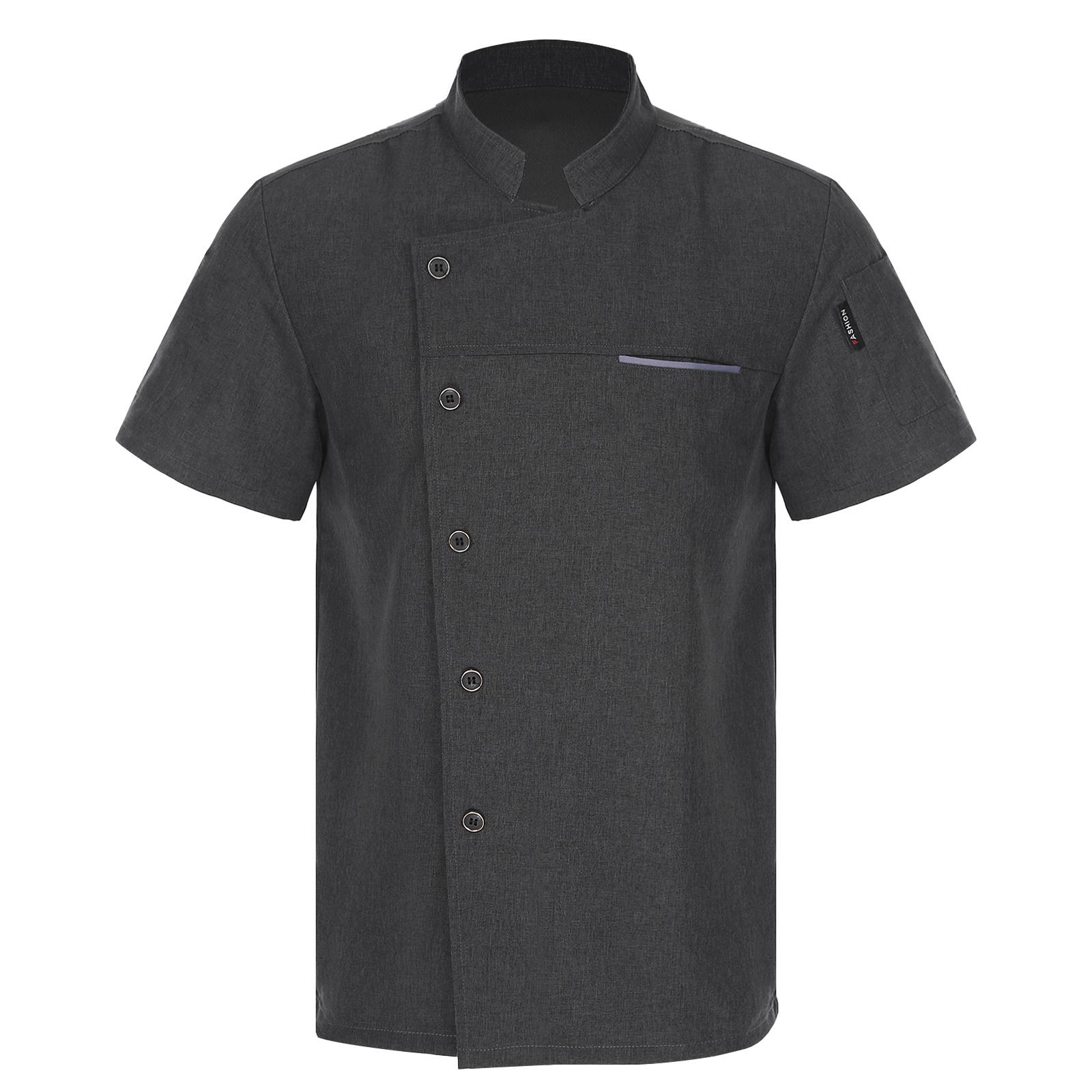 

Унисекс поварская куртка с коротким рукавом и воротником-стойкой, униформа на пуговицах для кухонного персонала, пекарских бригад, бригад ресторанов L серый