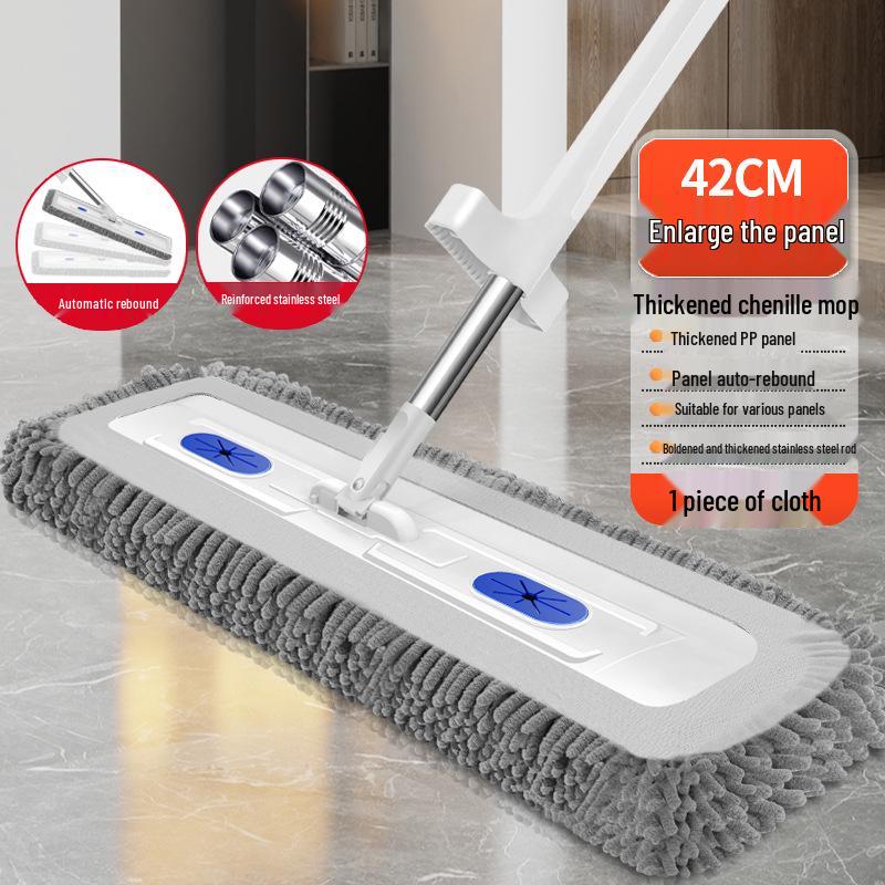 Hands-Free Rotatable Flat Mop for Dry & Wet Use with Absorbent, Enlarged Head