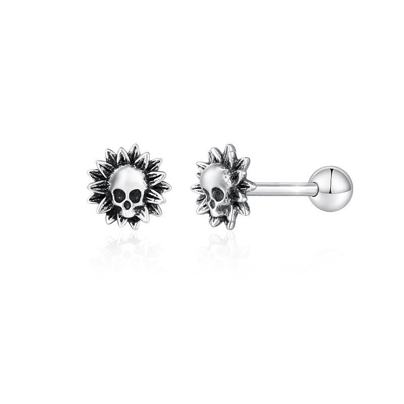 Unique Flower Skull Screw Screw Ball Cochleanew Hipster Men Do Old Sunflower Skull Stud Earrings